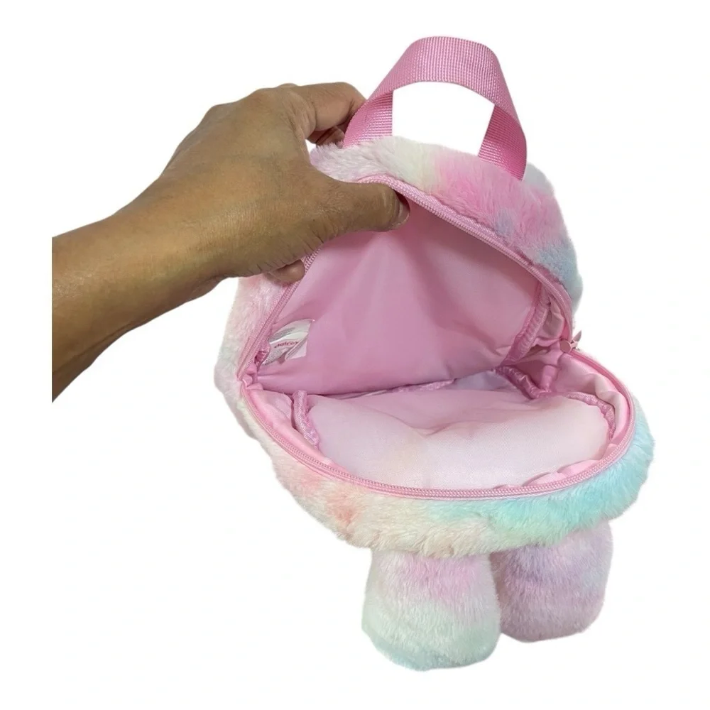 Claire’s Rainbow Bunny Plush Mini Backpack – Pastel Fuzzy Kids Bag NWT